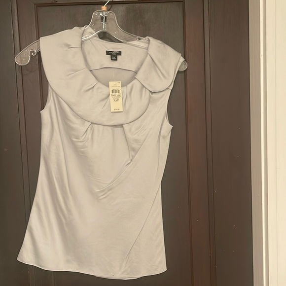 Ann Taylor silver satin short sleeve blouse - Picture 1 of 4